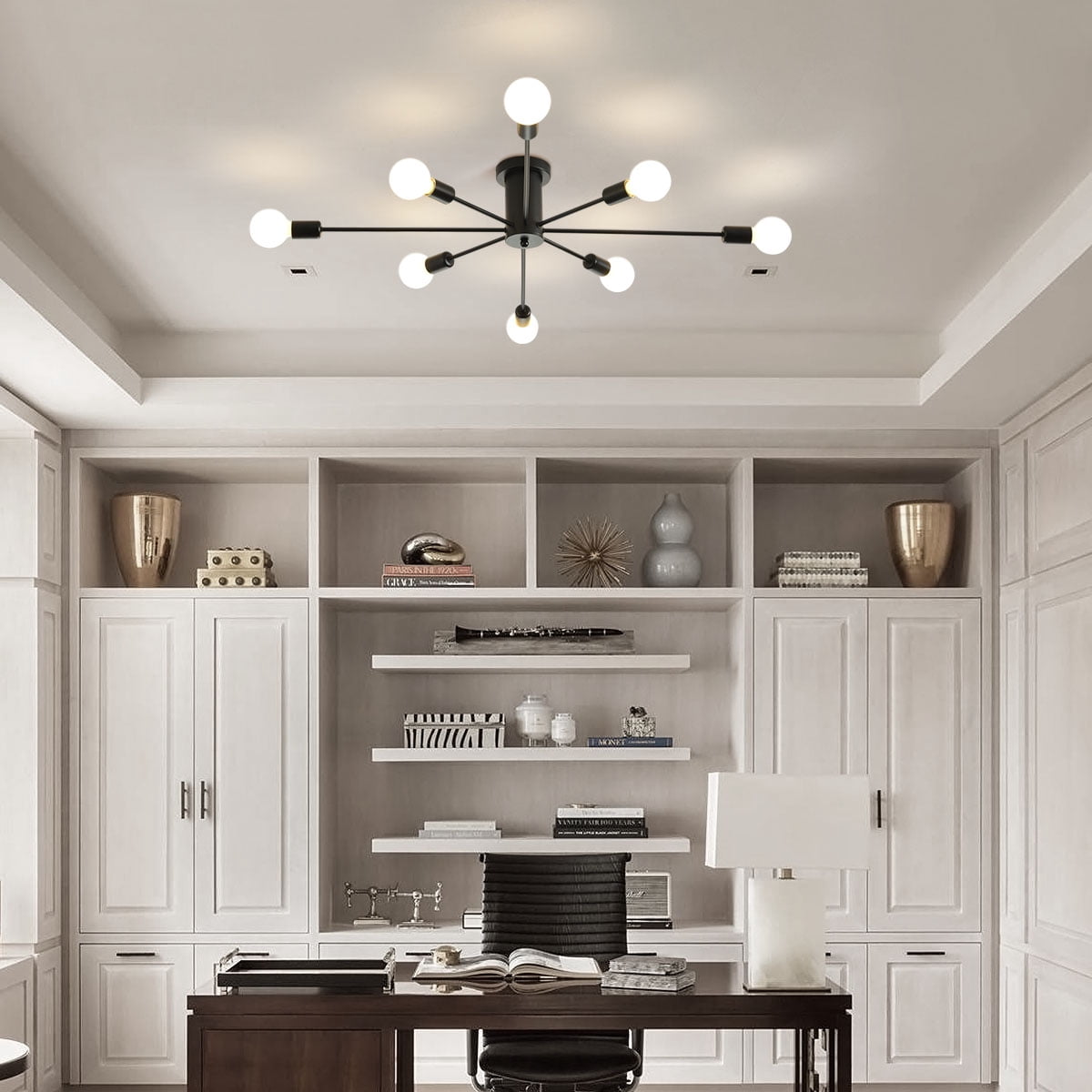 Garwarm Modern Sputnik Chandelier 8-Light Industrial Ceiling Lights Fixture 38" Black Semi Flush Mount Ceiling Light with E26 Base Sputnik Lights Fixture for Dining Room Bedroom