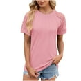 thumbnail image 2 of ALLLIST Summer Tops Crew Neck Short Sleeve Pink Solid Casual T-Shirts Lace Pleated Casual Blouses for Women, 2 of 3