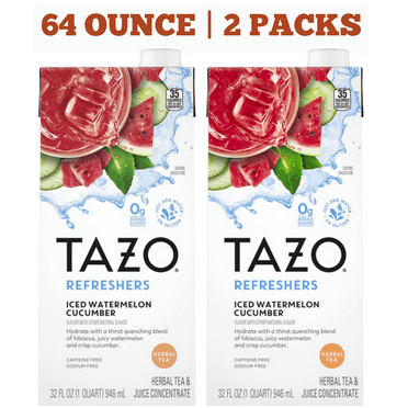 Tazo Refreshers Iced Herbal Tea & Juice Mix, Watermelon Cucumber, 32oz (Pack of 2) – Caffeine Free, 0g Added Sugars