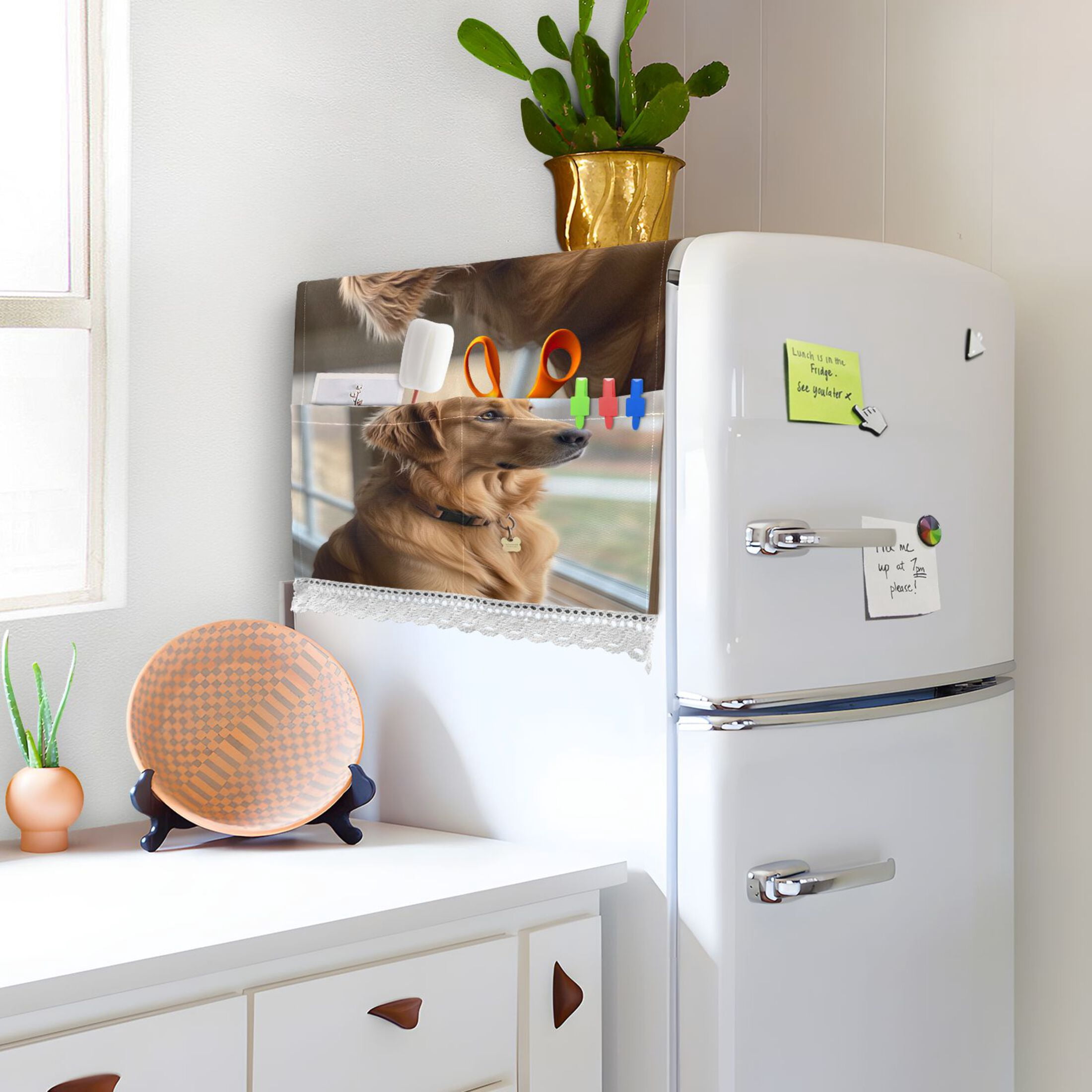 Golden RetrieverWasher and Dryer Covers Dust-Proof and Oil Resistant Fridge Cover with 4 Storage Pockets Washing Machine Top Cover for Laundry Kitchen Home 51.2 x 22 In