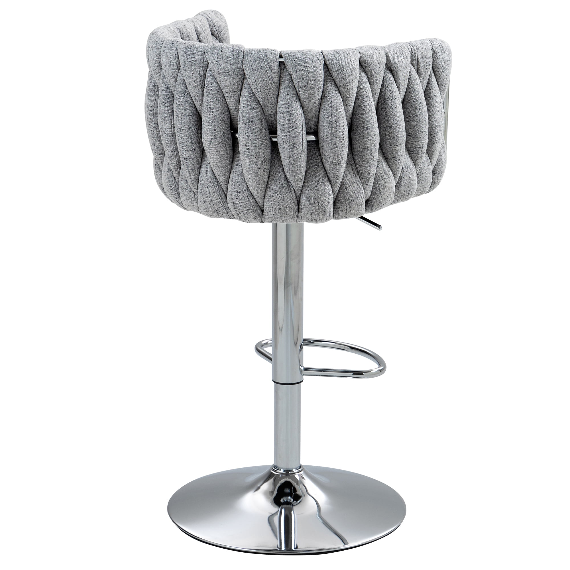 Swivel Bar Stool Set of 2, Adjustable Counter Height Chair with Woven Back and Footrest for Kitchen Cafe, Gray