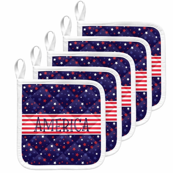Independence Day Pot Holders for Kitchen Heatproof Potholder, 5 Pack American Flag Red Blue Star Striped Hot Pads Multipurpose Oven Pads Cloth Potholders Trivet for Cooking Baking