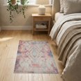 thumbnail image 3 of ODIKA 2'x3' Washable Throw Rug Pink Dusty Blue Boho Southwestern Design Faded Diamond Lattice with Zigzag Stripes for Hallway, Study Room, Non-Slip Low Profile, Flatwoven, 3 of 7