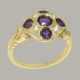 thumbnail image 3 of LBG British Made Classic Solid 14k Yellow Gold Natural Amethyst & Diamond Womens Anniversary Ring - 33 size options - Size 5.25, 3 of 7