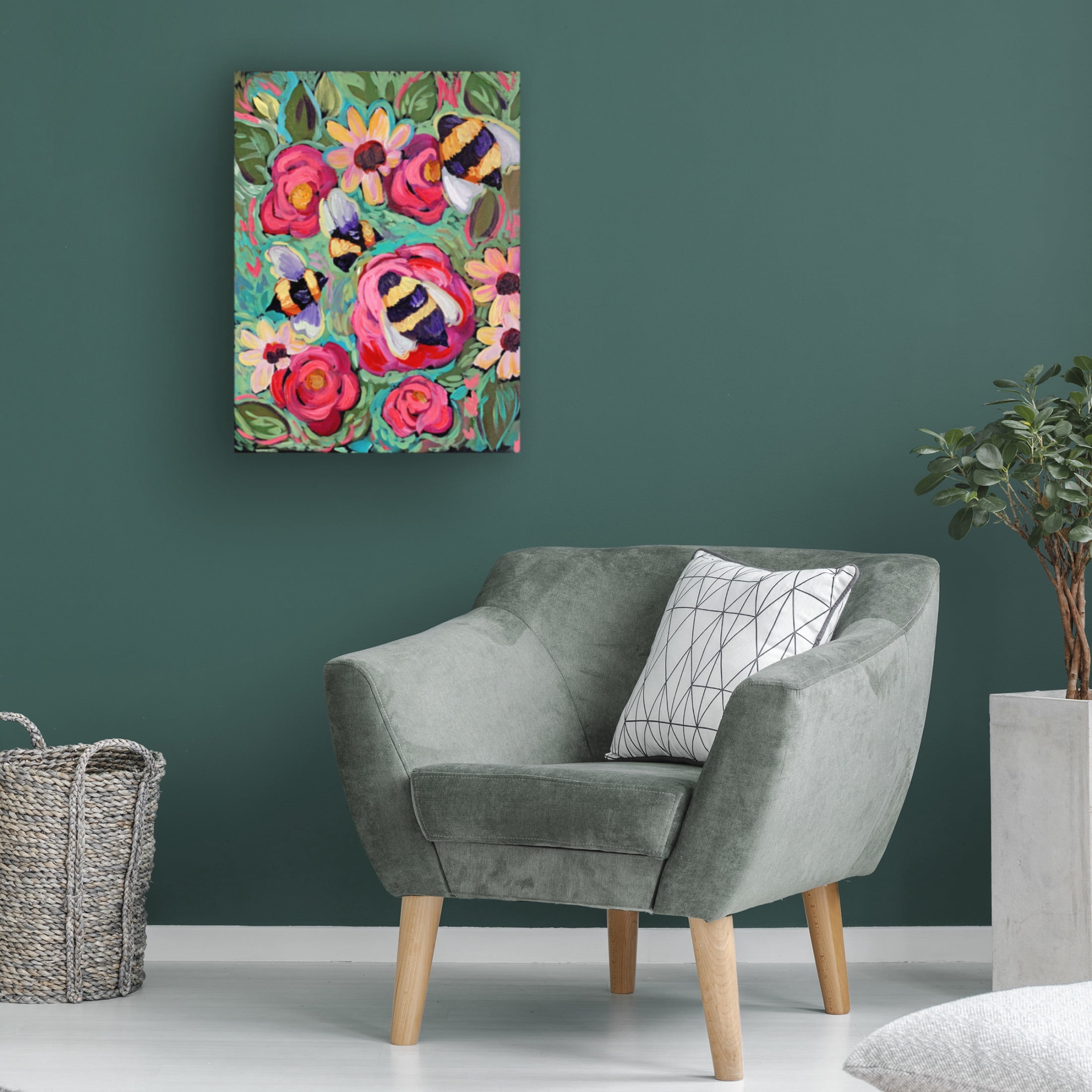 Canvas Wall Art - Natasha Wescoat 'Bees In The Garden' Wall Art for Living Room, Bedroom, or Office Décor by Trademark Fine Art - 18 x 24 Inches