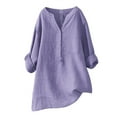 thumbnail image 2 of WCJM Woman Shirts Women Shirts Womens Cotton Linen Shirts Solid 3/4 Sleeve Summer Vacation Tunic Tops Oversized Tshirts Casual V Neck Blouses, 2 of 3