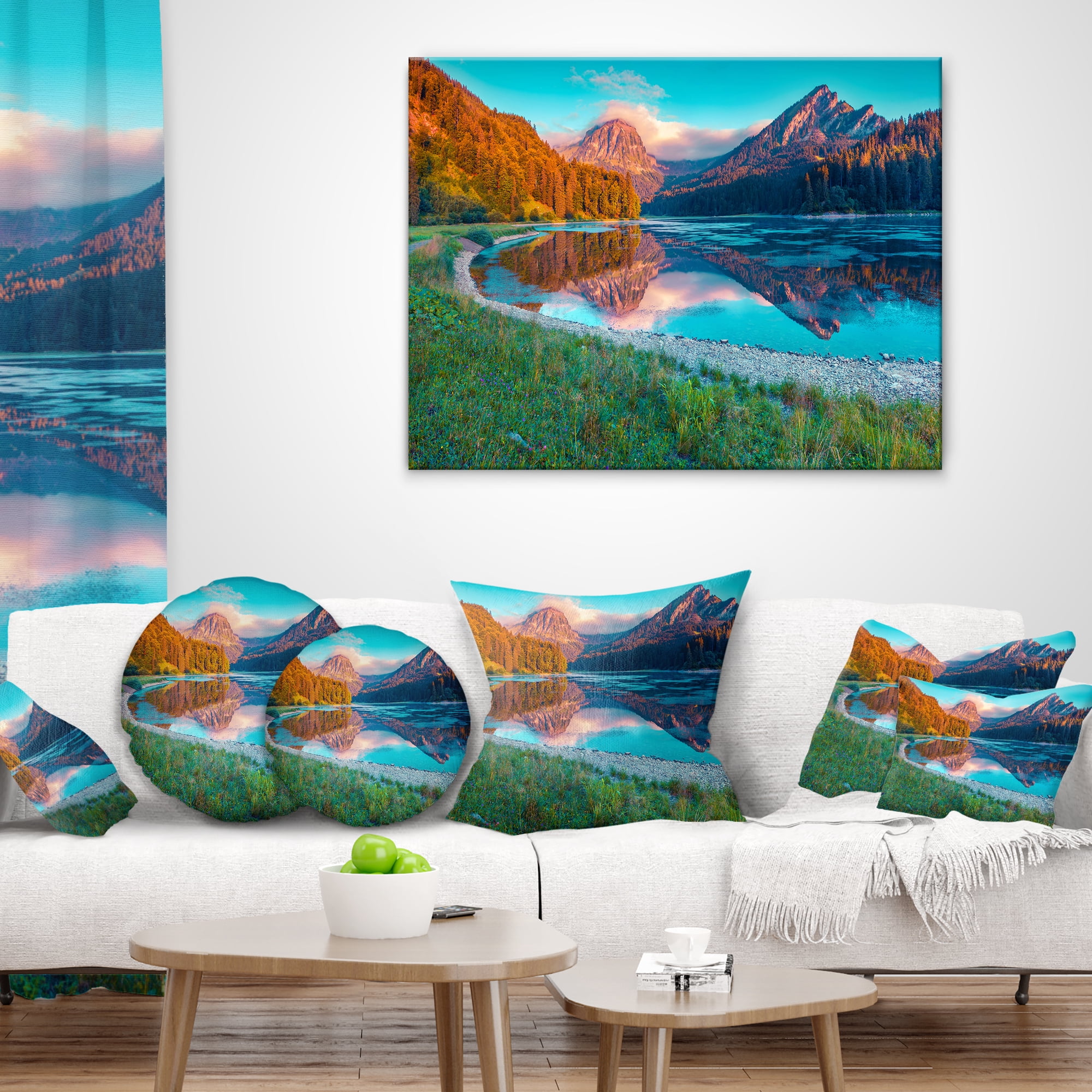Designart Beautiful Swiss Lake Obersee - Landscape Photography Throw Pillow - 12x20