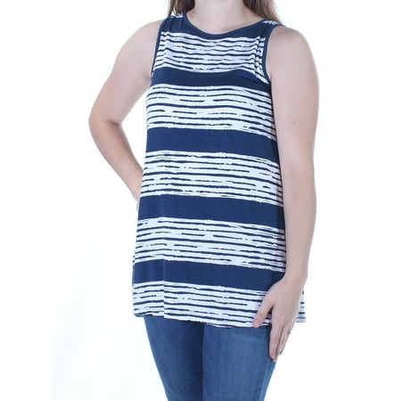 BASS Womens Blue Flyaway Back Striped Sleeveless Jewel Neck Top  Size: