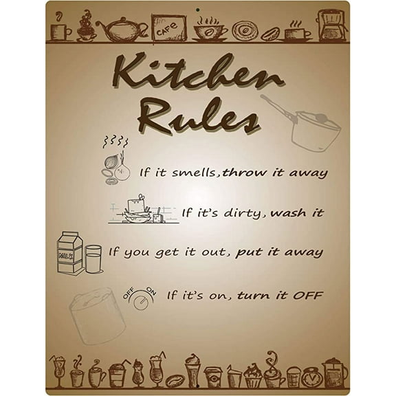 Aluminum Sign - Kitchen Rules - 12" x 9"