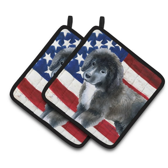 Caroline's Treasures Newfoundland Puppy Patriotic Pair of Pot Holders