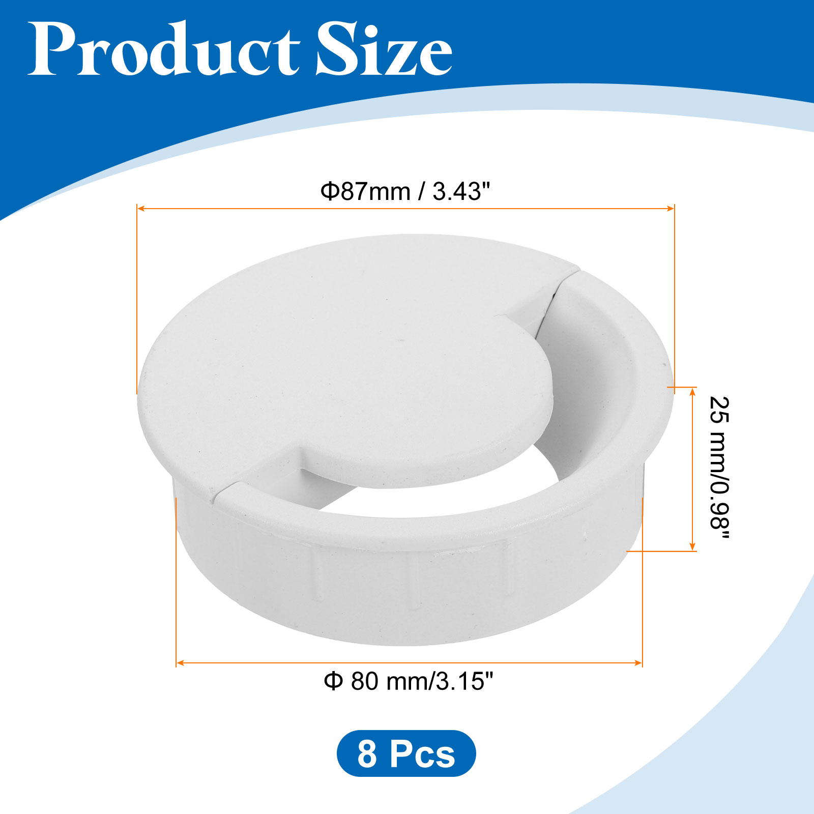 8 Pcs Desk Grommet, 87 Mm/3.43 Inch Cable Wire Grommet Organizer, White