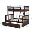 thumbnail image 2 of Luckynote Twin Over Full Bunk Bed, Solid Wood Frame, with Storage Drawers, Ladder, and Guard Rail, Espresso, 2 of 18