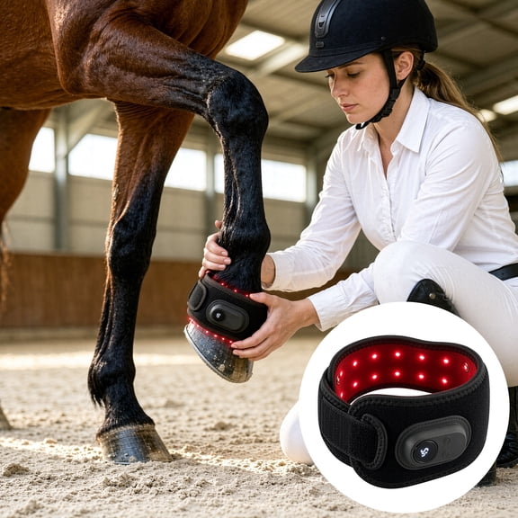 Horse Halo Massager with Red Light 13.9x2.68in, Red Light Hoof Boot for Horses with Adjustable Modes and Timer, Wireless Charging Horse Leg Care Wrap