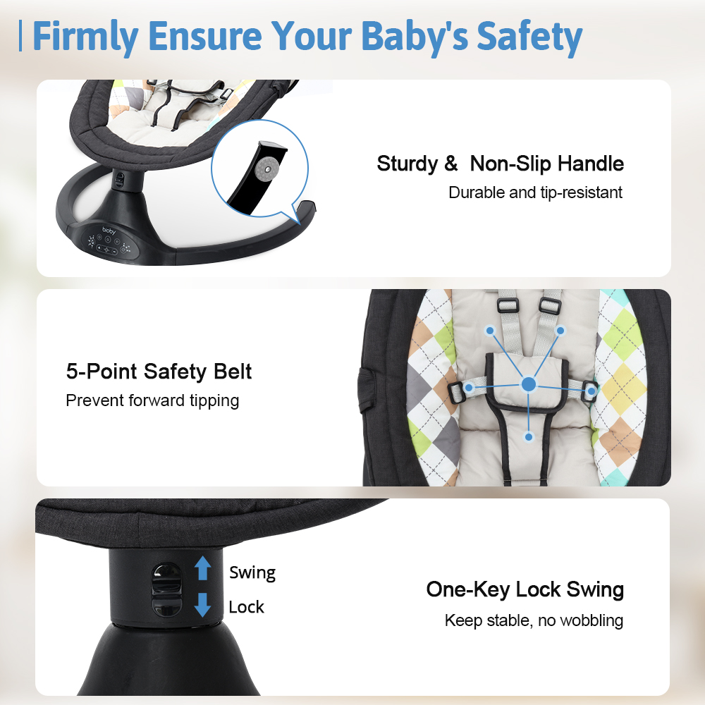 Caveen Electric Baby Swing with Bluetooth Music, Black photo 5