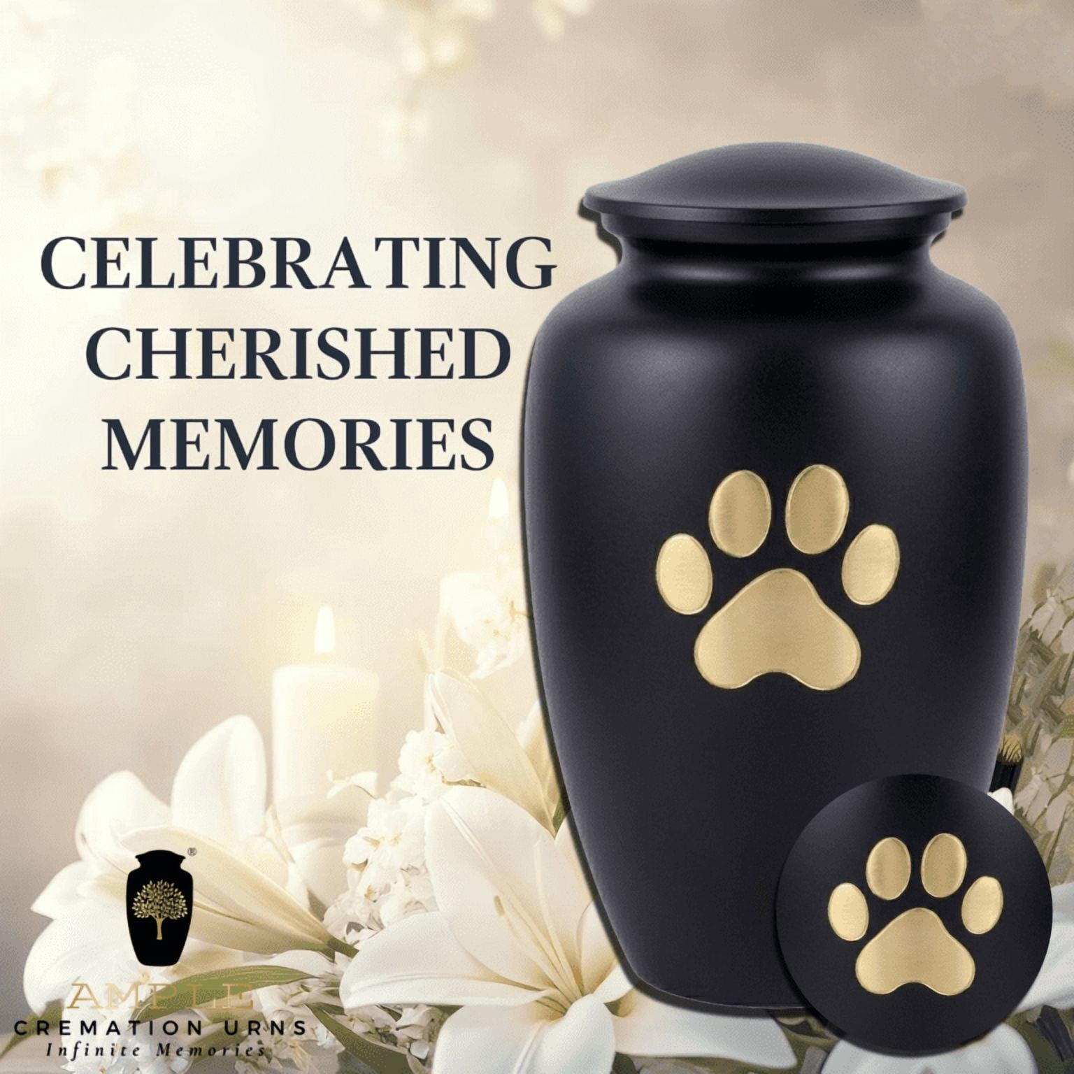 Minimal Paw Print Pet Urn for Ashes Aluminum Cremation Urn Dog Cat Memorial 10 INCH PREMIUM