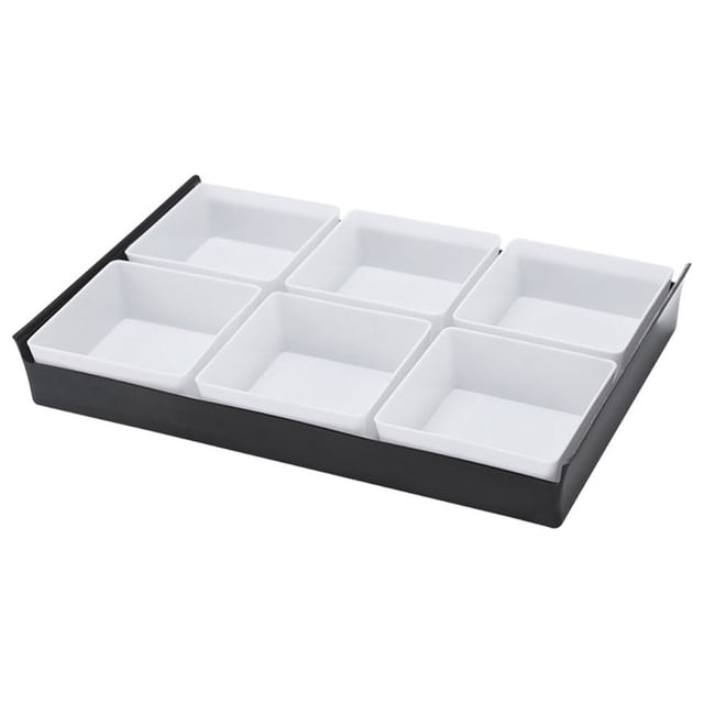 Snack Organizer for Pantry with Multi Compartment Plastic Tray and 6 Storage Jars for Kitchen Food Organization