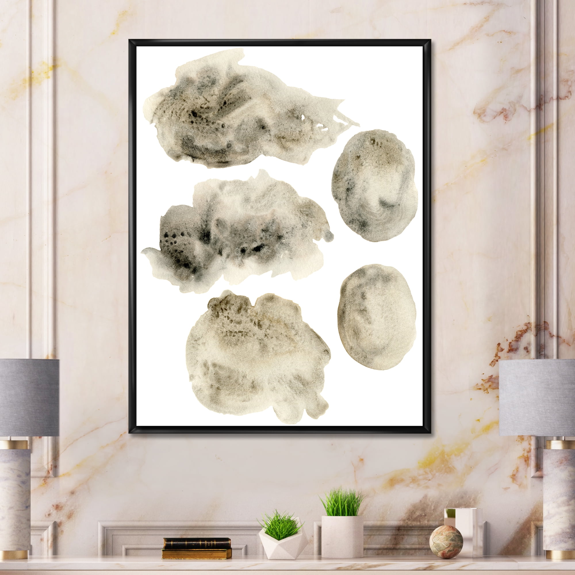 Designart 'Golden Beige and Grey Clouds II' Modern Framed Canvas Wall Art Print