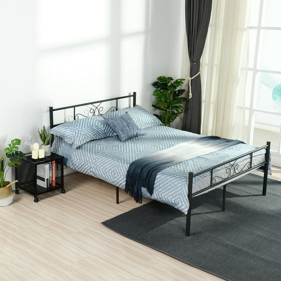 Yoneston Platform Metal Bed Foundation Headboard Furniture Bedroom Full Size