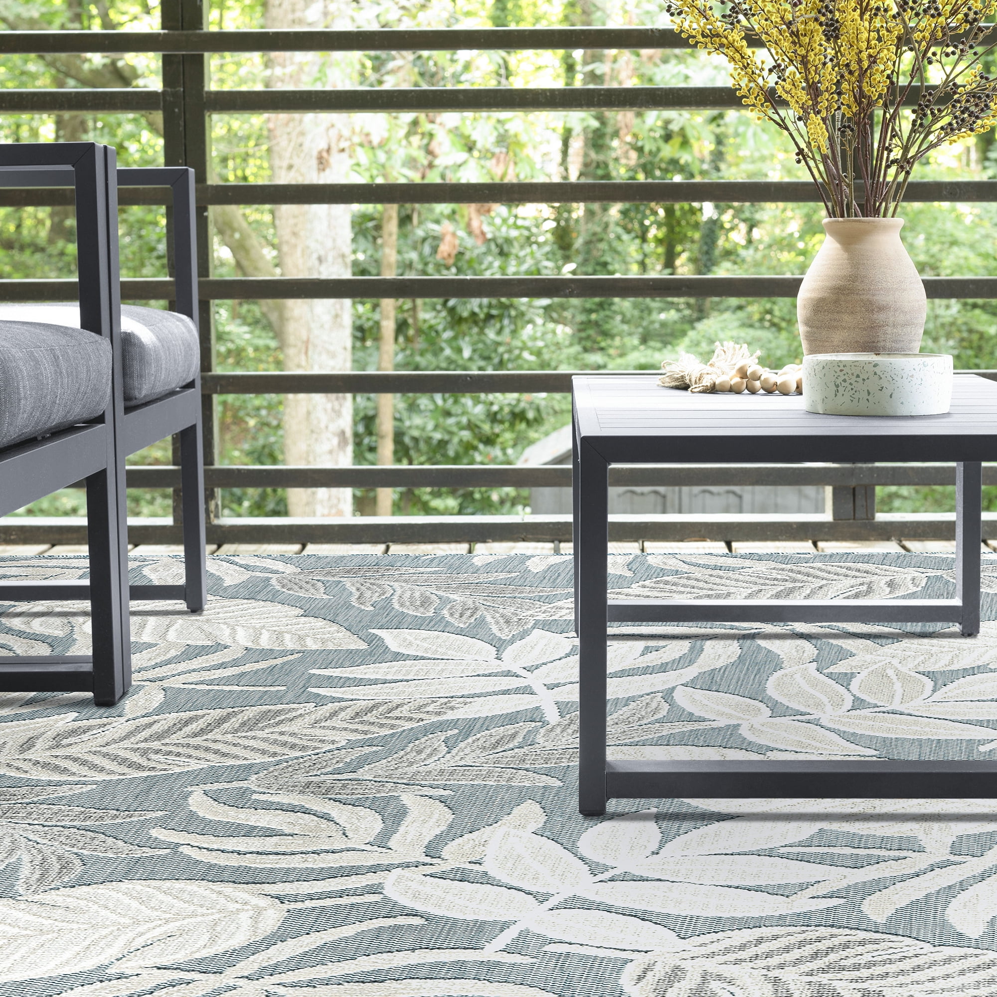 5x7 Water Resistant, Indoor Outdoor Rugs for Patios, Front Door Entry, Entryway, Deck, Porch, Balcony | Outside Area Rug for Patio | Aqua, Floral | Size: 5'1'' x 7'3''