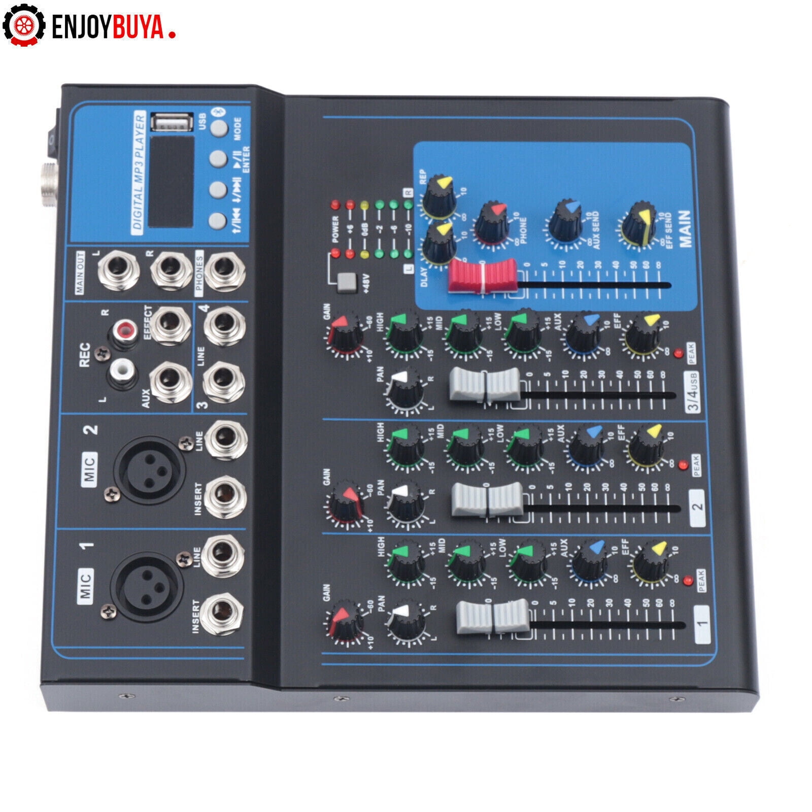 4-Channel Mixer Bluetooth Studio Audio Mixer DJ Live Sound Mixing Console USB