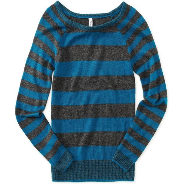 Aeropostale Suéter de punto con rayas delgadas para mujer, azul, grande Aeropostale Tejer