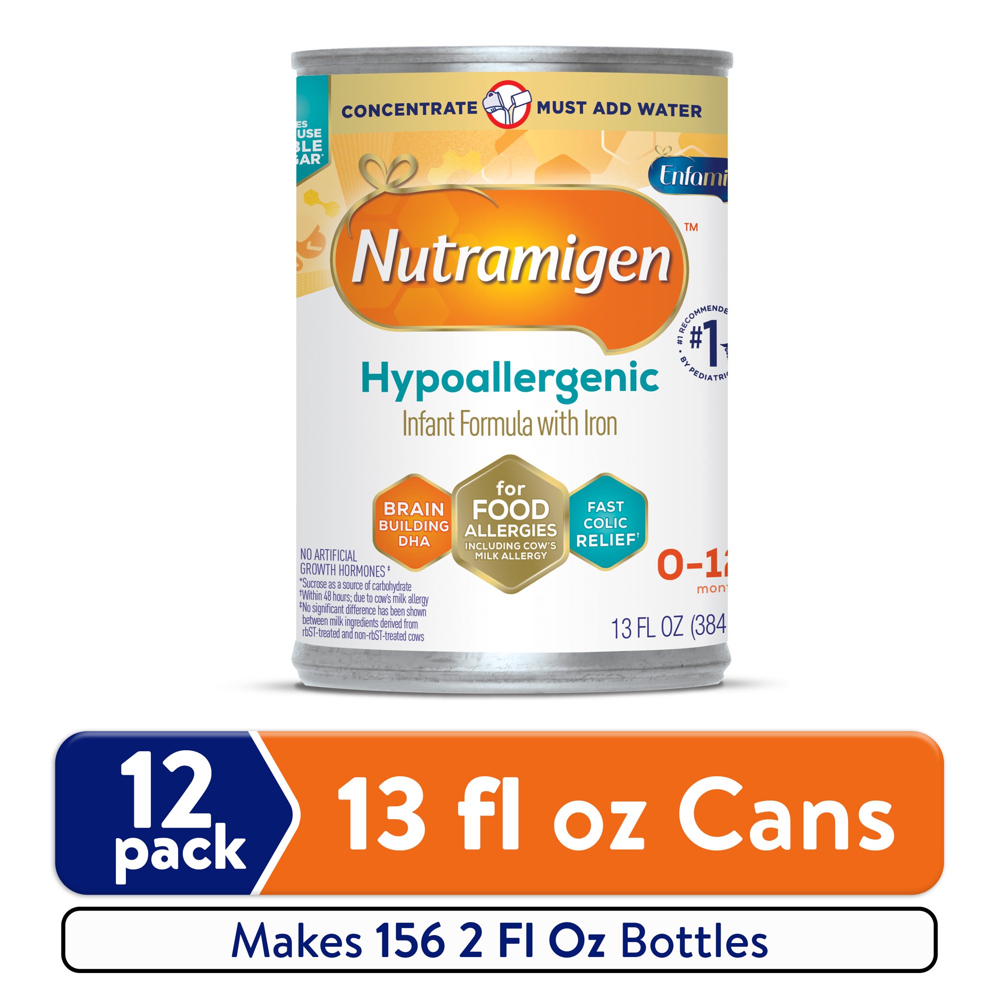 Nutramigen Hypoallergenic Concentrate Baby Formula, Colic Relief from Cow's Milk Allergy Starts in 24H, 13 Fl Oz Can, 12 Count