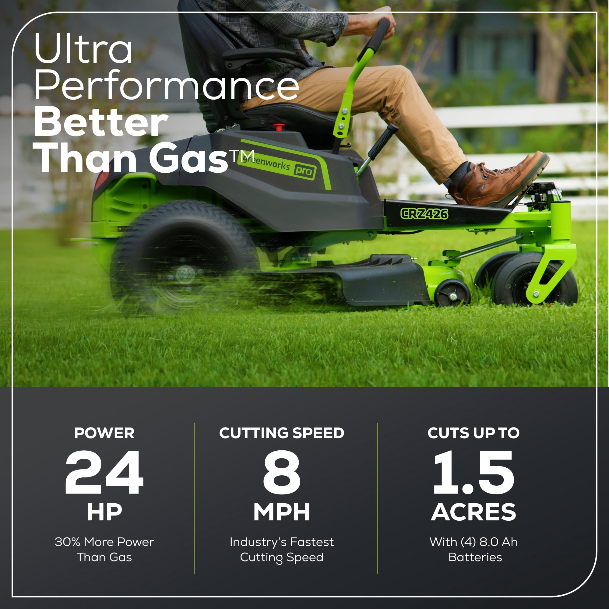 Greenworks 60V 42” Electric CrossoverZ Zero Turn Mower + (4) 8Ah Batteries & (2) Dual Port Turbo Chargers