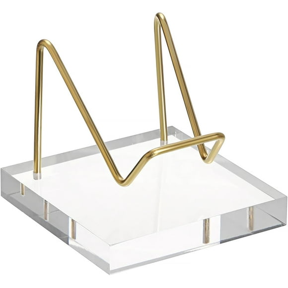 Hipiwe 3" Metal Display Stand with Acrylic Base Golden Metal Arm Rock Easel Stand for Fossil Coral