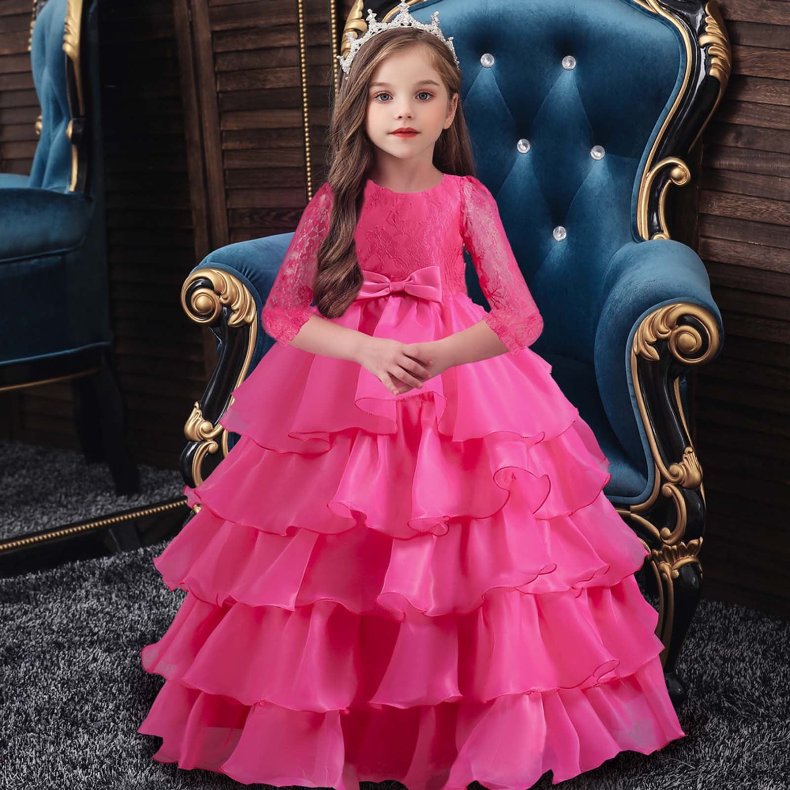 Flower Girl Party Bow Princess Dress Kids Wedding Bridesmaid Formal Dresses  Gown