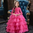 thumbnail image 2 of Edvintorg 3-10 Years Little Girls Dresses Kids Girls Solid Color Middle Sleeve Princess Dress Bow Tie Lace Mesh Cake Dress Party On Clearance, 2 of 7