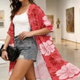 thumbnail image 6 of Fewfanhot Women Open Front Midi Kimono Cardigan, Lightweight 3/4 Sleeve Floral Print Beach Wrap Cover Up, 6 of 10