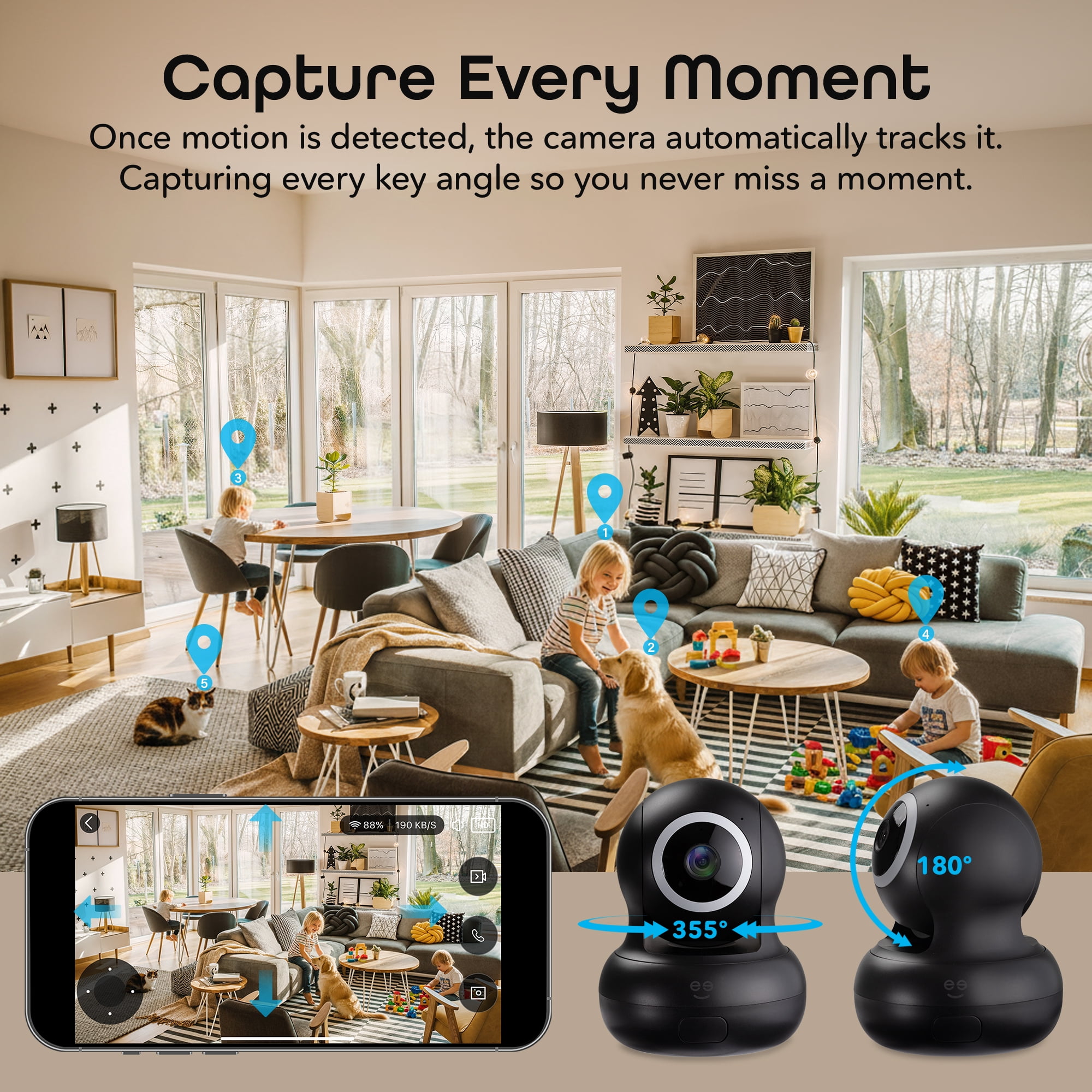 Geeni Sentinel Smart Auto-Follow 2K Surveillance Camera Black, 1 Pack