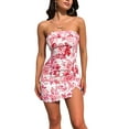 thumbnail image 3 of Musuos Women's Strapless Mini Dress Sleeveless Off Shoulder Floral Print Slit Hem Bodycon Short Dress Party Gown, 3 of 8