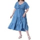 thumbnail image 2 of Vestido de verano para mujer de tallas grandes Agnes Orinda con escote corazón, volantes, mangas cortas y diseño en capas, midi, 2X, azul, 2 of 6