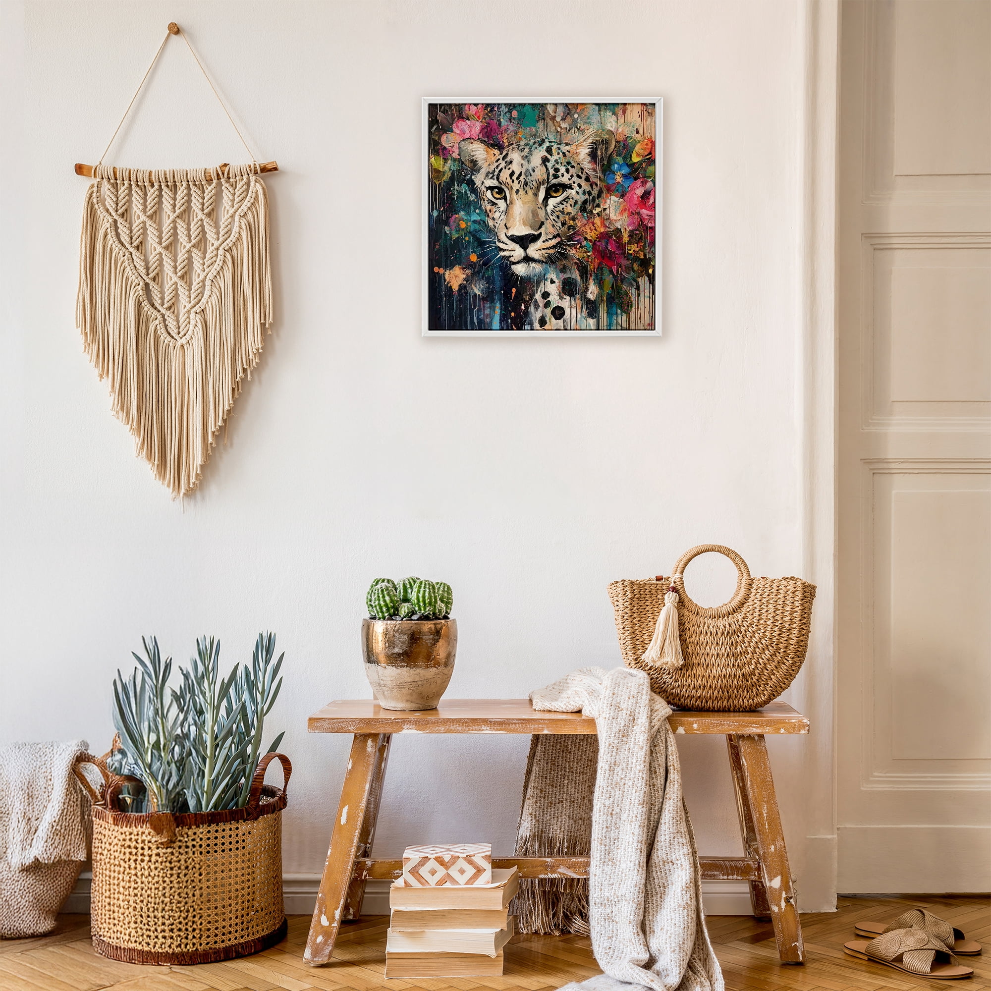 Stupell Industries Cheetah & Exotic Blooms White Framed Giclee Art, design by Marta Wiley