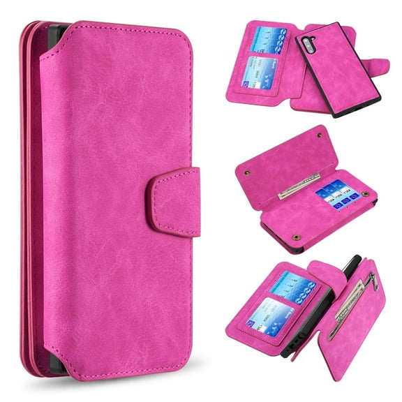 GSA Luxury Detachable Flip Wallet Case for Samsung Note 10 (6.3") - Hot Pink