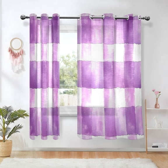Yayeee Window Curtains Set of 2 for Living Room Light Filtering 63"x42", Purple and White Pattern
