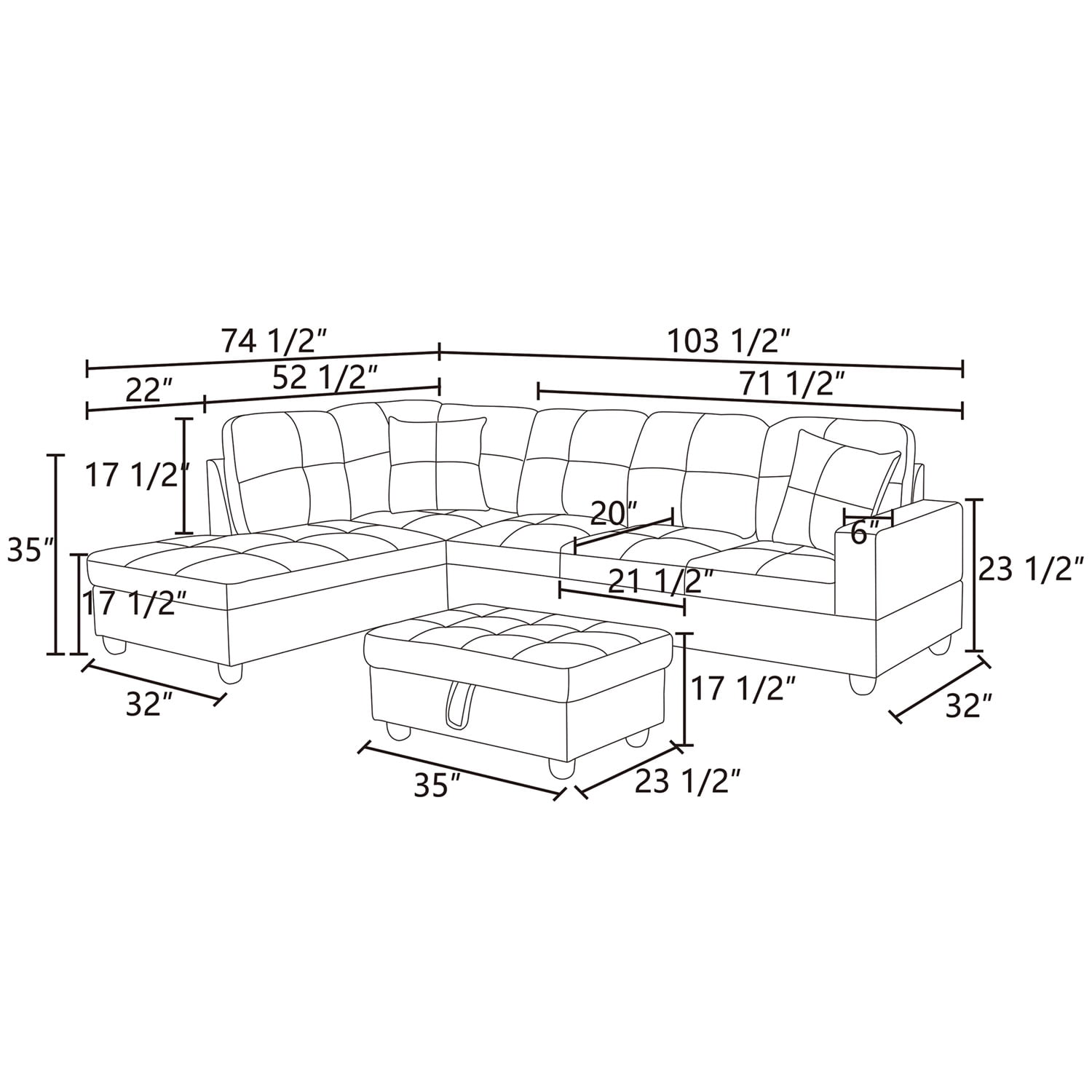 Hommoo L Shaped Couches and Sofas, Lint and PVC Living Room Furniture Sets, Modern Sectional Sofa for Home & Office, Beige and Brown(No Ottomans)