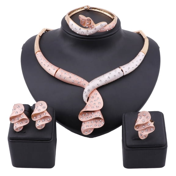 African Beads Jewelry set Women Gold Colorful Crystal Wedding Party Necklace Bangle Earring Ring Italian Jewelry Set