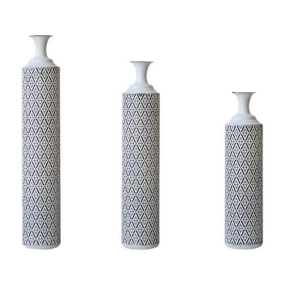 Floor Metal Vases Decorated White Metal Vases Set of 3 Gorgeous Home Decoration Large Glazed Metal Vases 24in/28.7in/33.5in Height