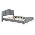 thumbnail image 3 of DreamBuck Queen Size Platform Bed with Thick Fabric, Velvet Upholstered Platform Bed Frame with Stylish Stripe Headboard and Metal Bed Leg, Queen Bed Frames for Adults, Teens, No Box Spring Needed, 3 of 9