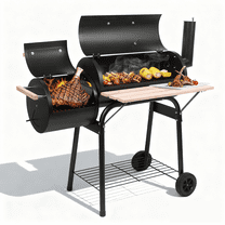 ENYOPRO Charcoal Grill,Outdoor BBQ Smoker Grill,Offset Smoker & Side Fire Box,with Thermometer,Wheels & Wooden Shelf for Backyard Patio Cooking