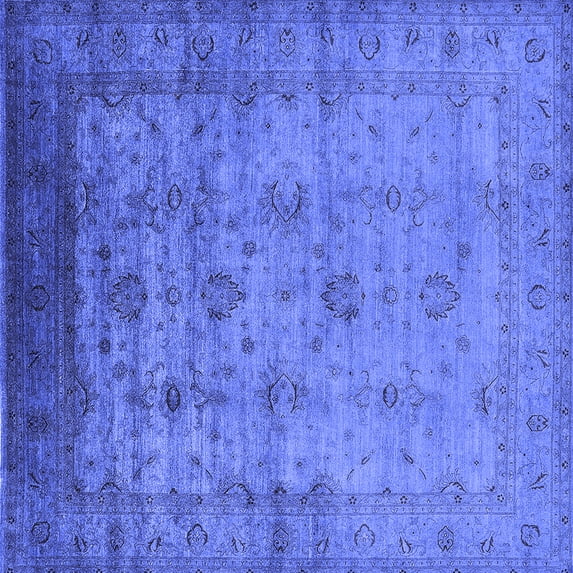 Ahgly Company Machine Washable Indoor Square Oriental Blue Industrial Area Rugs, 4' Square