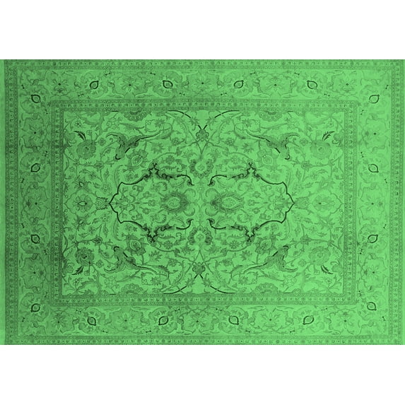 Ahgly Company Indoor Rectangle Oriental Emerald Green Industrial Area Rugs, 7' x 10'