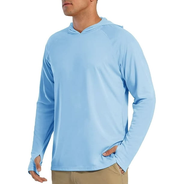 Men's UPF 50+ Sun Protection UV Shirt Hoodie Quick Dry Long Sleeve Plain Rash  Guard Fishing Swim T-Shirts 