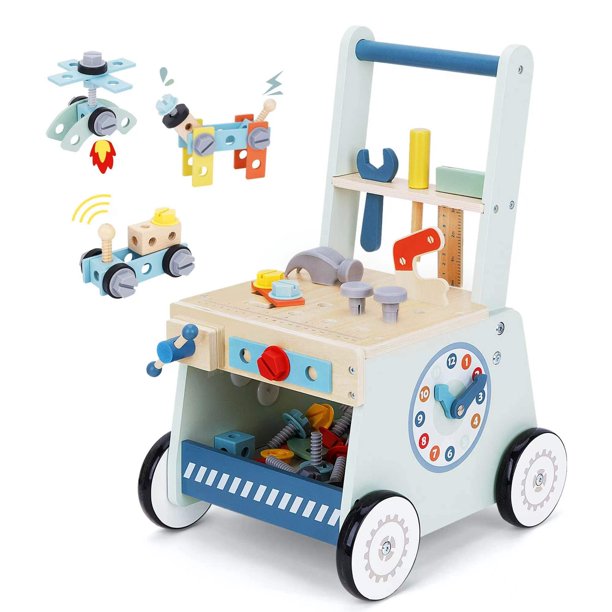 Juguete Baby Push Walker 2 en 1 de madera con herramientas de 1 a 3 años