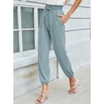 thumbnail image 2 of Chiclily Womens Elastic High Waist Pants Drawstring Work Trousers Joggers Trendy Harem Pants with Pockets, Blue Gray Size M, 2 of 8