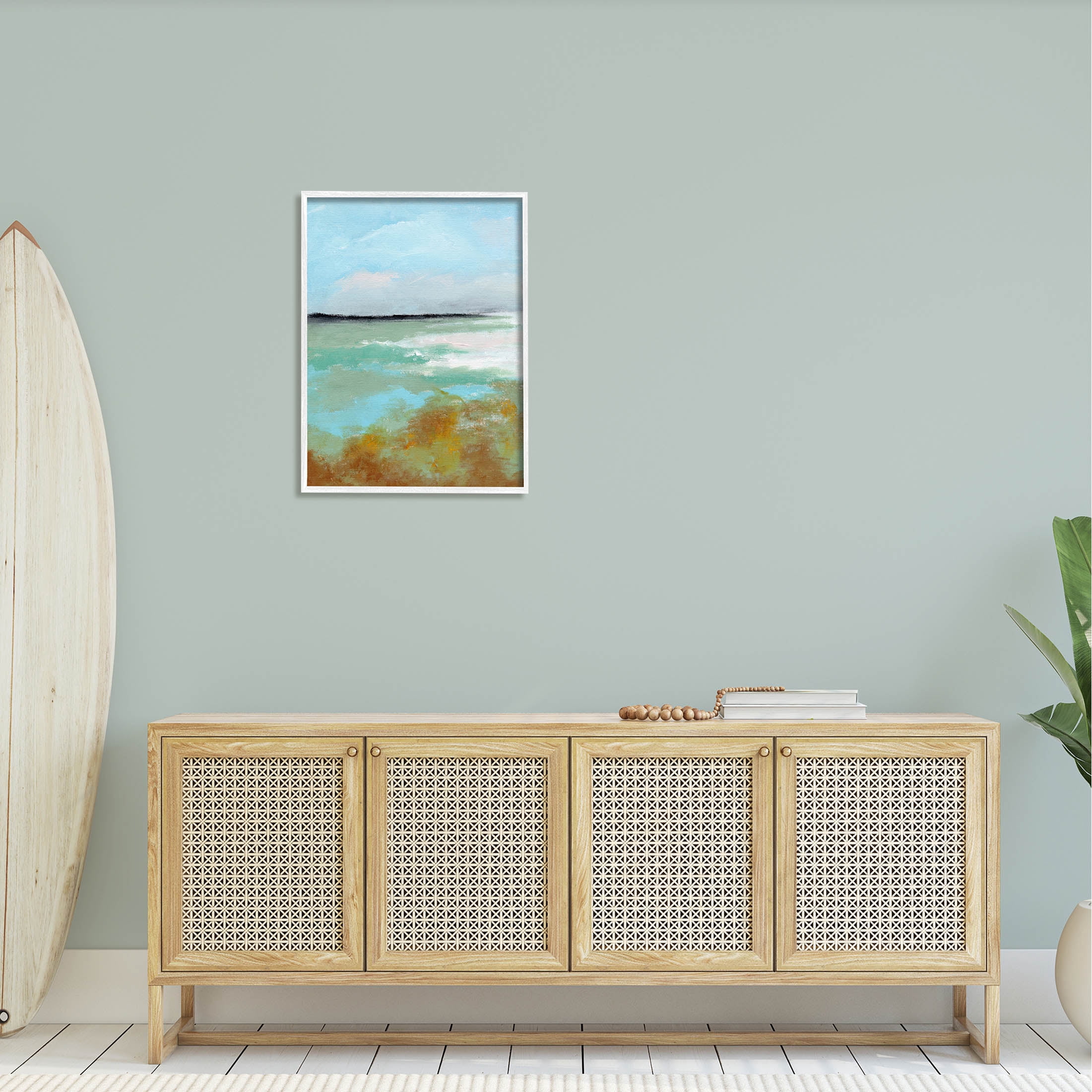 Stupell Industries Abstract Ocean Moss Scenery Painting White Framed Art Print Wall Art, Design by Nikita Jariwala
