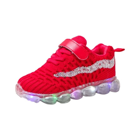 

BELLZELY Compression Socks for Women Clearance Toddler Baby Gilrs Boys LED Glow Breathable Kids Flying Knit Sequins Sneakers