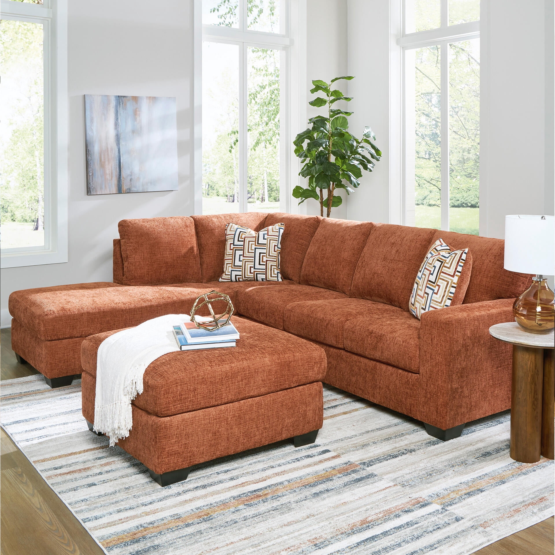 Signature Design by Ashley Aviemore Oversized Spice Orange Accent Ottoman - Large Square Ottoman with Firm Cushioning